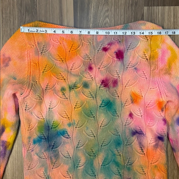 Ann Taylor Angora Tie Dye Soft Vibrant Leaf Open Knit Long Sleeve Sweater L - Picture 11 of 13